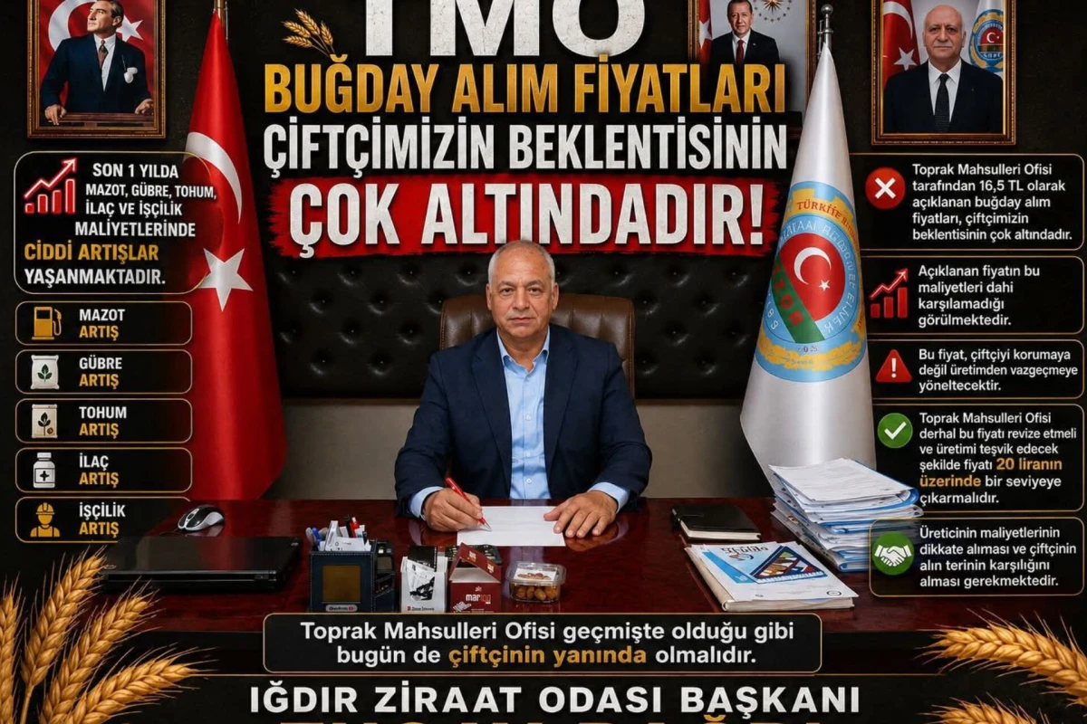 IĞDIR ZİRAAT ODASI BAŞKANI TURGAY BAĞRI’NDAN TMO BUĞDAY FİYATINA SERT TEPKİ